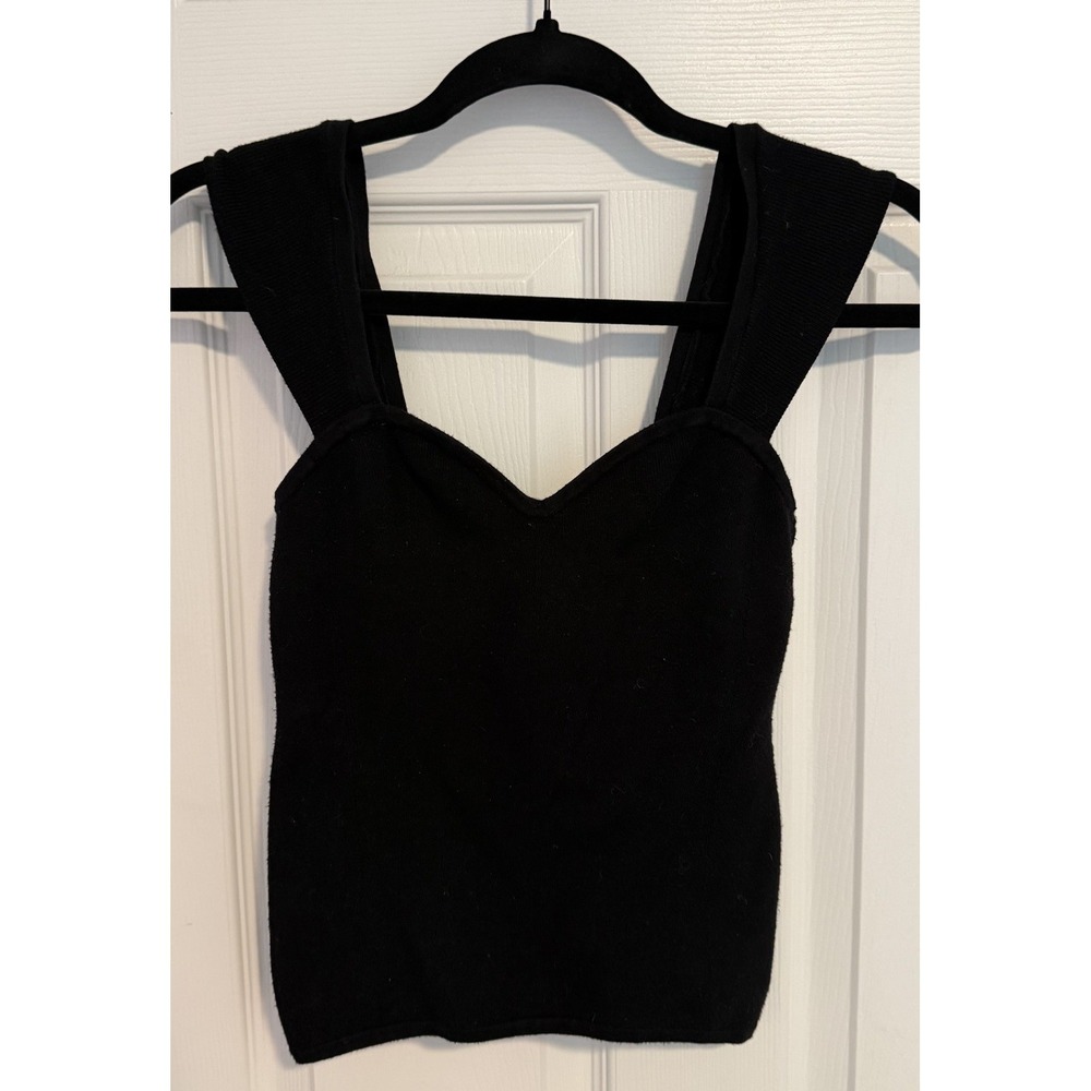 Maeve Anthropologie Sweater Tank Knit Sleeveless Black Sweetheart Neckline MED